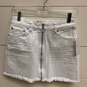 Free people white denim front zip skirt